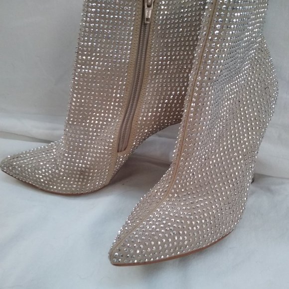 Aldo Champagne Crystal Embellished Pointed Toe Ankle Booties - Picture 2 of 10
